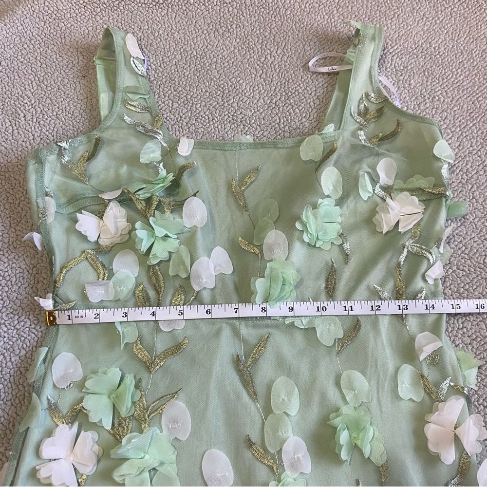 NWOT Lulus Elite Cutie Mint Green Mesh 3D Floral Embroidered Midi Dress - Picture 9 of 10